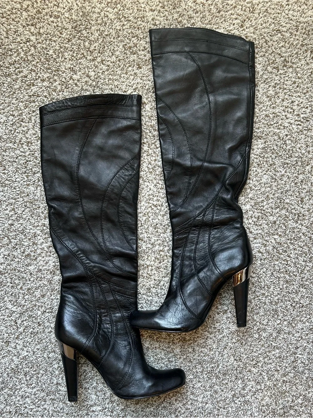 Aldo Leather Knee High Boots with unique patchwork